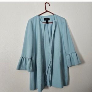 Light Blue Open Front Ruffle Sleeve Jacket Sz L